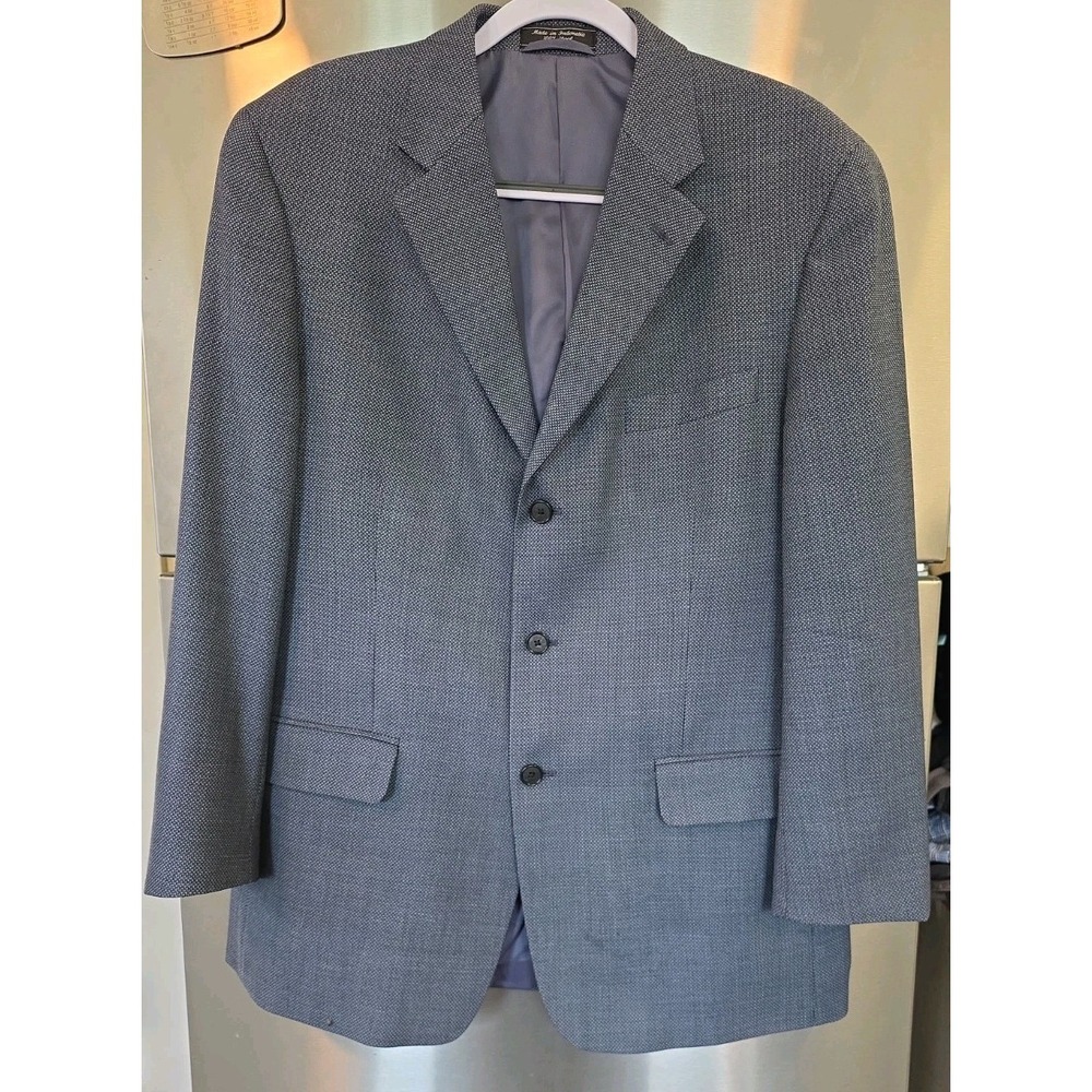 Haspel Mens 42R Blue & Gray Seersucker Sport Coat Blazer 100% Wool Micro Weave